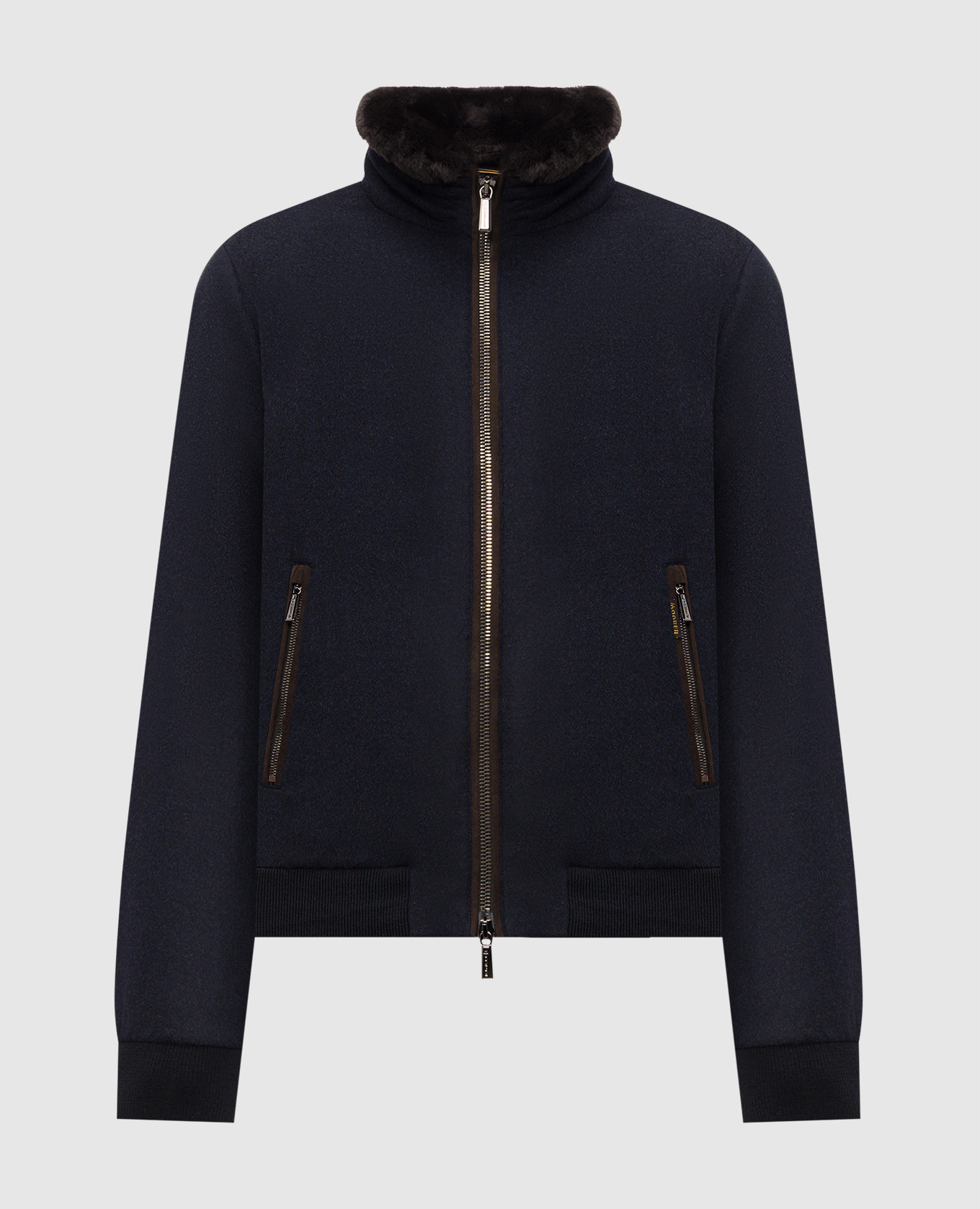 BELLATI blue wool and cashmere down jacket with fur