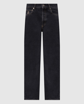 Brunello Cucinelli Dark blue jeans with logo patch M235PO1090