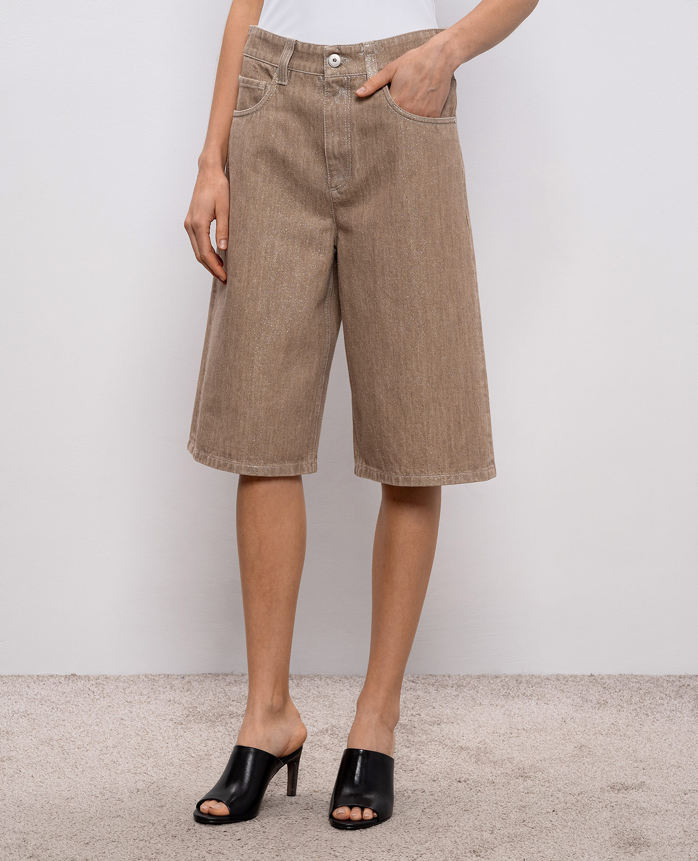 Beige denim Bermuda shorts with lurex Brunello Cucinelli 3
