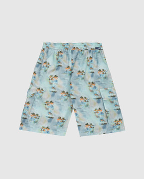 Palm Angels Children's blue printed cargo shorts PBCS002S26FAB001