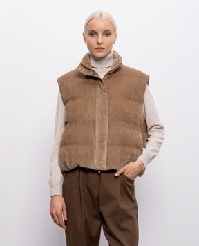 Brunello Cucinelli Brown corduroy down vest with monil chain MG5477613P