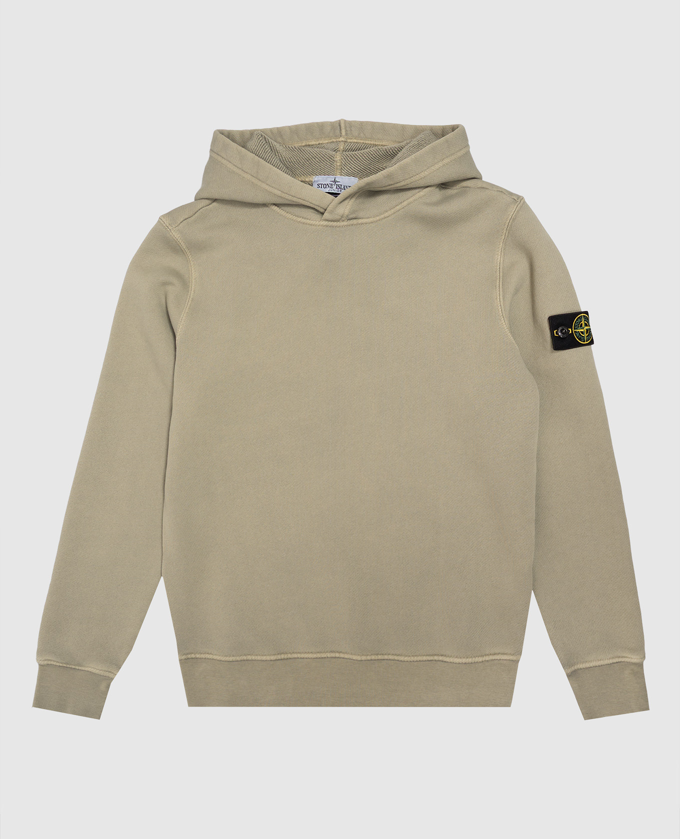 Children's khaki hoodie with logo patch