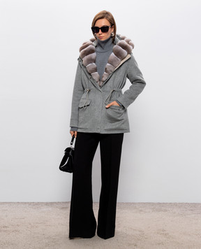 Fabio Gavazzi Gray cashmere parka with chinchilla fur FG2299FDOR