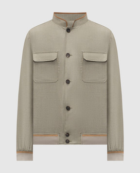 Stefano Ricci Khaki silk and wool jacket M7J6100110KL003U