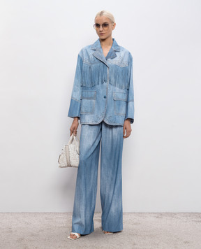 Ermanno Scervino Blue jacket with perforations and fringe D487I312REMY