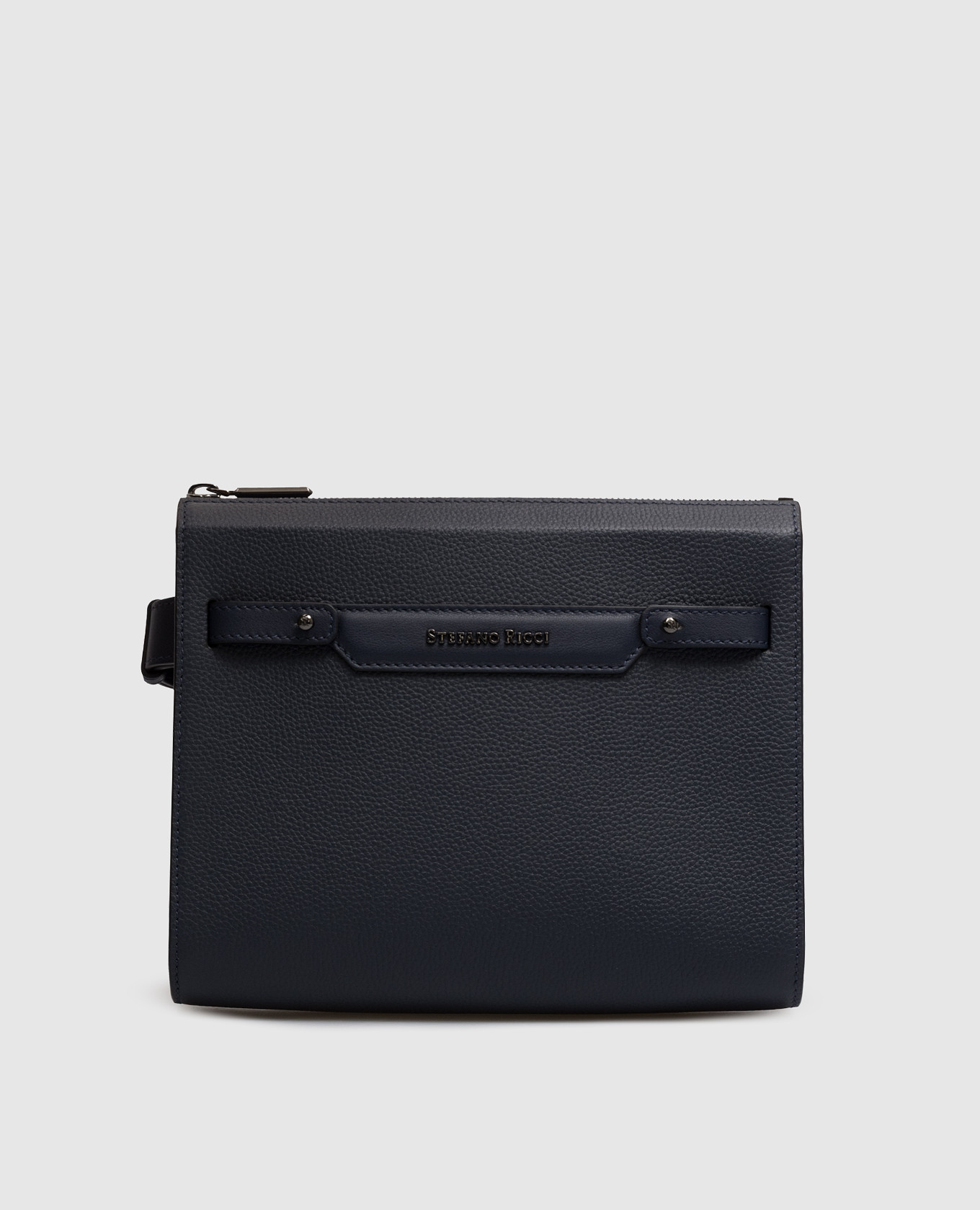 

Blue leather clutch with ruthenium-plated logo Stefano Ricci