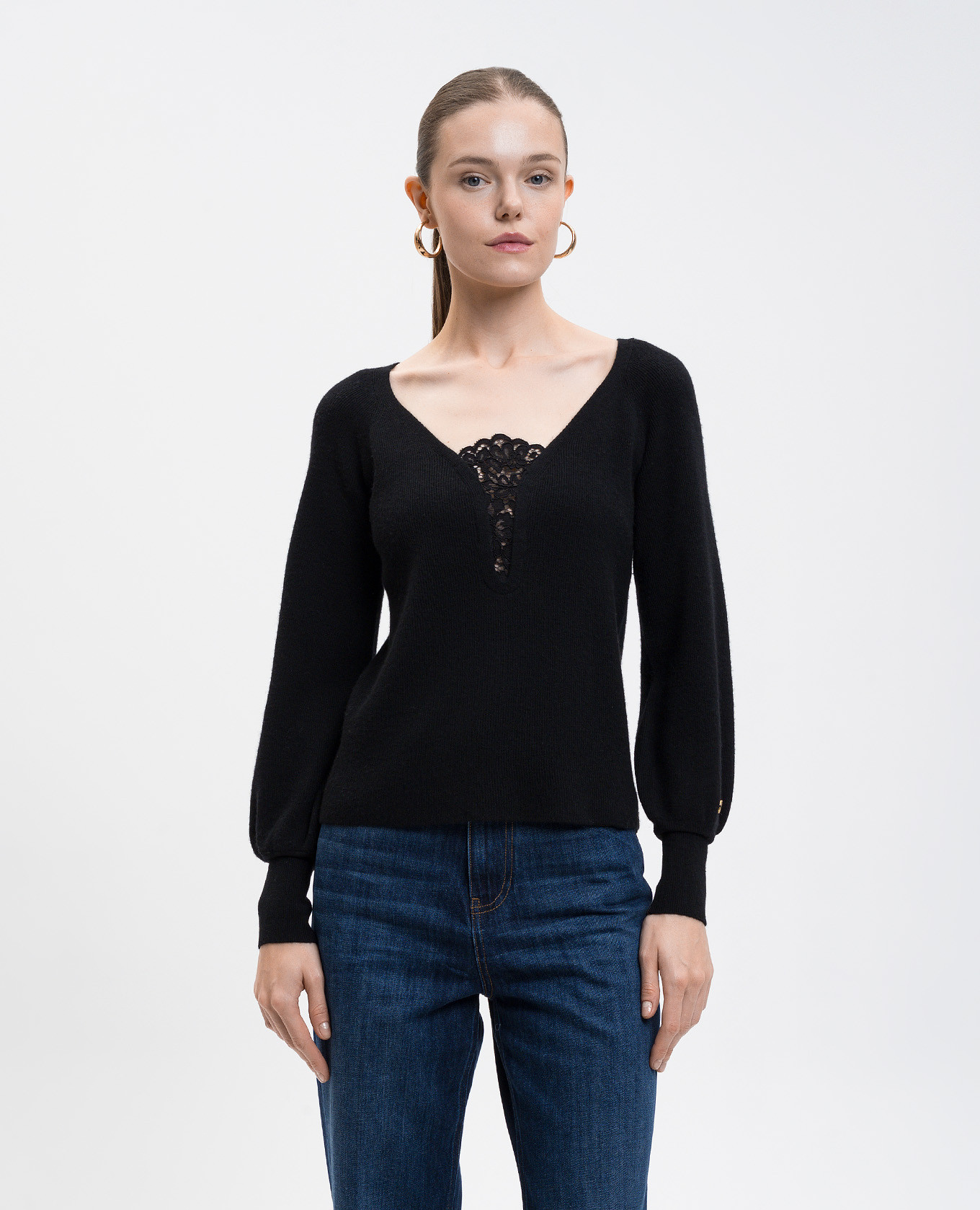 Black wool pullover with lace Twinset 3