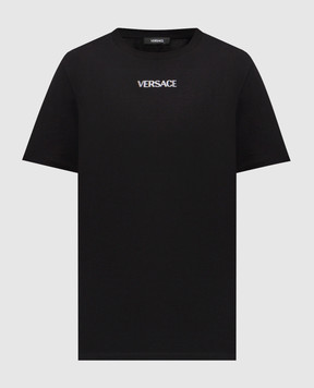 Versace Black T-shirt with embroidered logo 10139441A16455