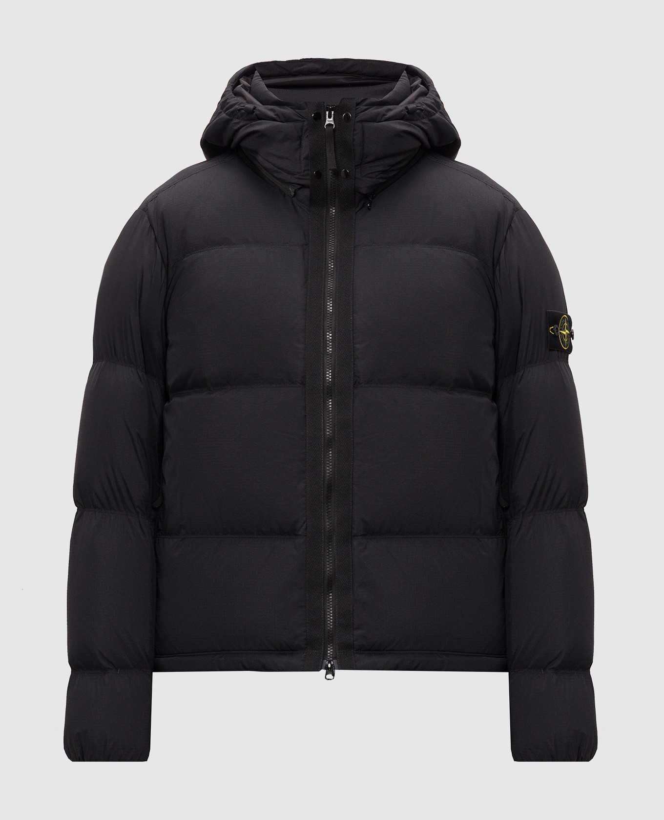 Black down jacket with logo patch