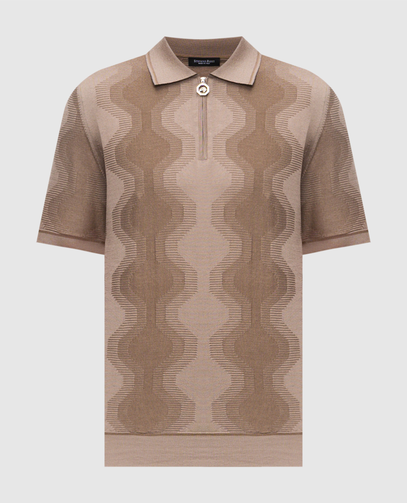 Beige polo shirt with patterned silk