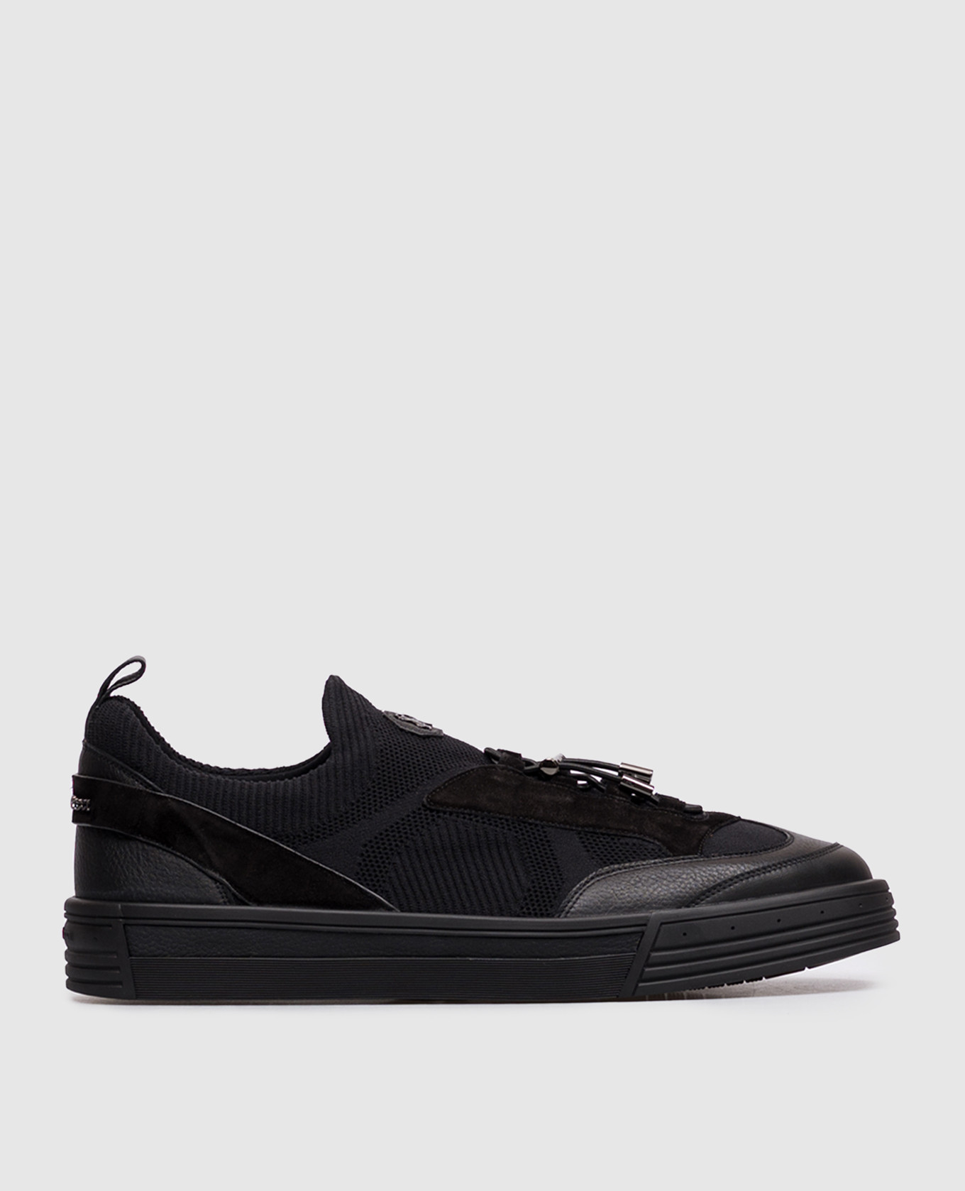 Black combination sneakers with textured logo