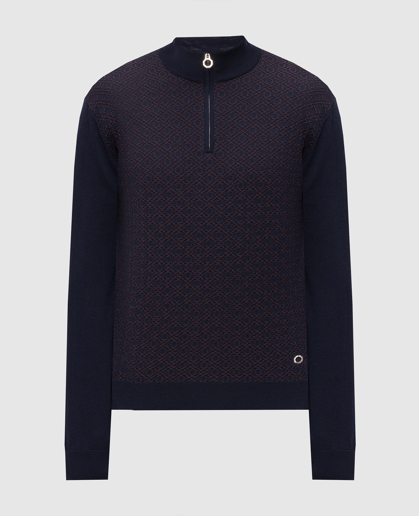 Blue wool and silk polo shirt with pattern