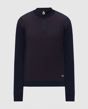 Stefano Ricci Blue wool and silk polo shirt with pattern KE06018L01E26304