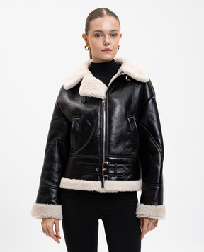 Babe Pay Pls Black leather sheepskin coat 2315ELONGWARNISH