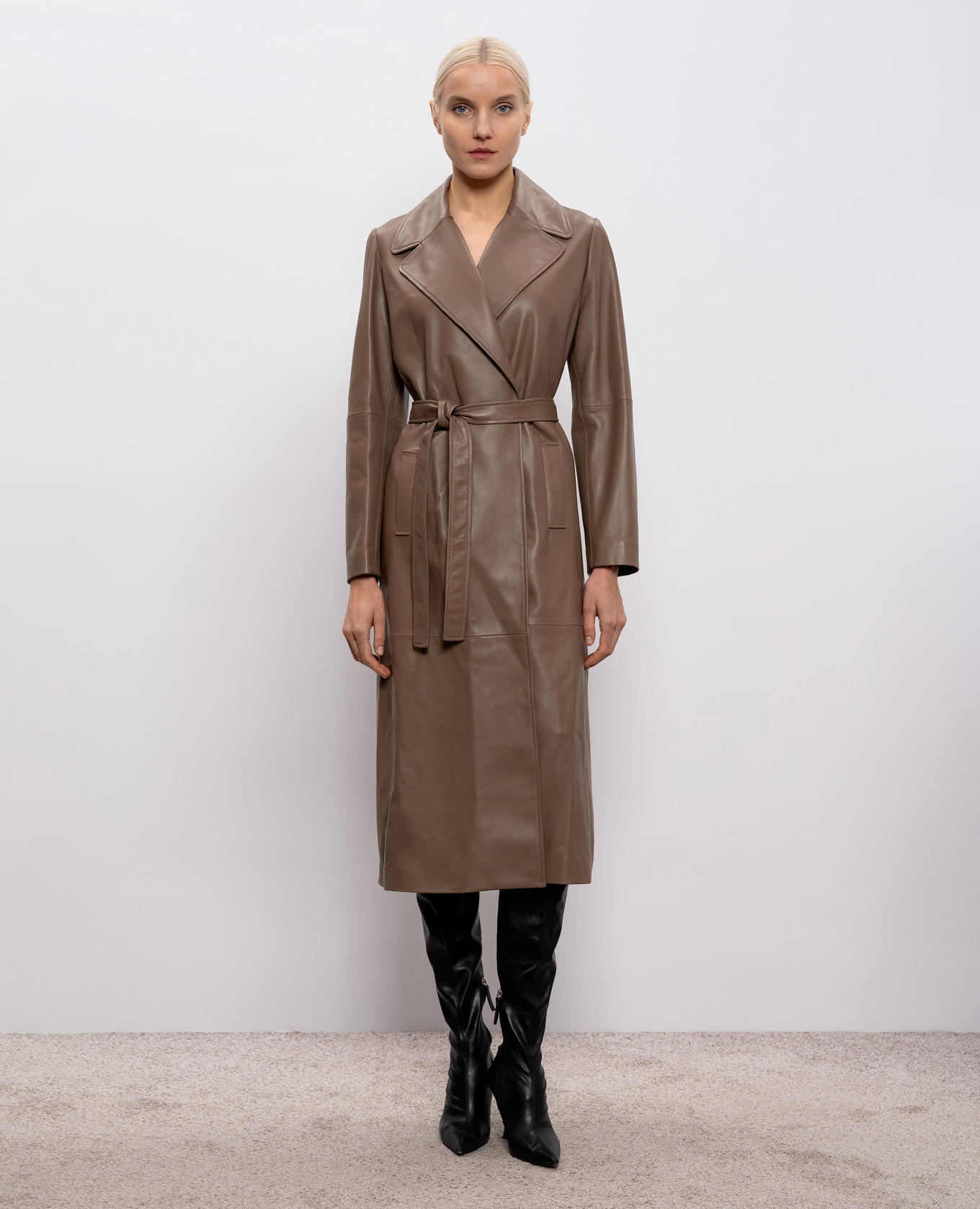 

Mila brown leather coat with belt Simonetta Ravizza