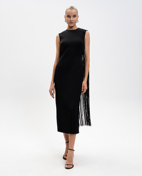 David Koma Black sheath dress with fringe AW25DK40D