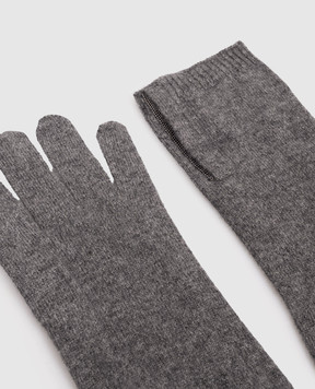 Brunello Cucinelli Gray cashmere gloves with monil chain M12147189