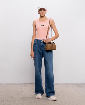 Dolce&Gabbana Pink ribbed T-shirt with logo patch F8W62TFU7AV