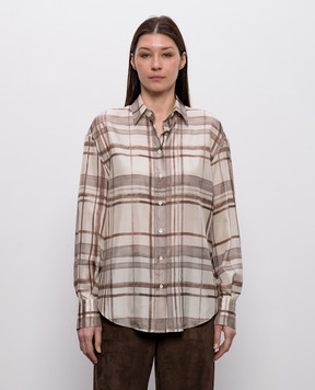 Brunello Cucinelli Beige silk check blouse MP968NN406