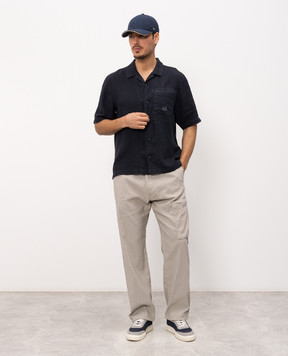 C.P. Company Blue linen shirt with logo print MSH258A110533G