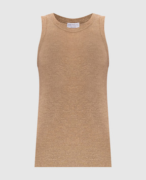 Brunello Cucinelli Beige wool T-shirt with lurex MPA98B1V10