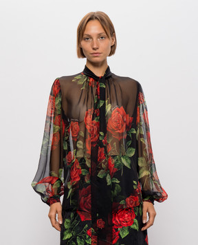 Dolce&Gabbana Black printed silk blouse F5U60TIS134
