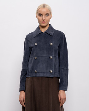 Brunello Cucinelli Blue suede double-breasted jacket MPCAI7429