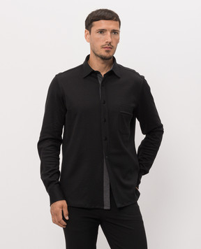 Stefano Ricci Black silk shirt with monogram embroidery CJ008476TE3200
