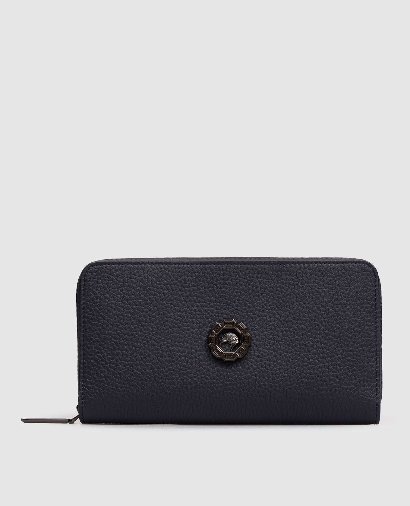 

Blue leather wallet with textured emblem Stefano Ricci