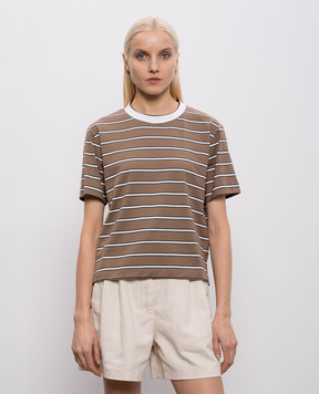 Brunello Cucinelli Brown striped T-shirt with monil chain MQ984ES800