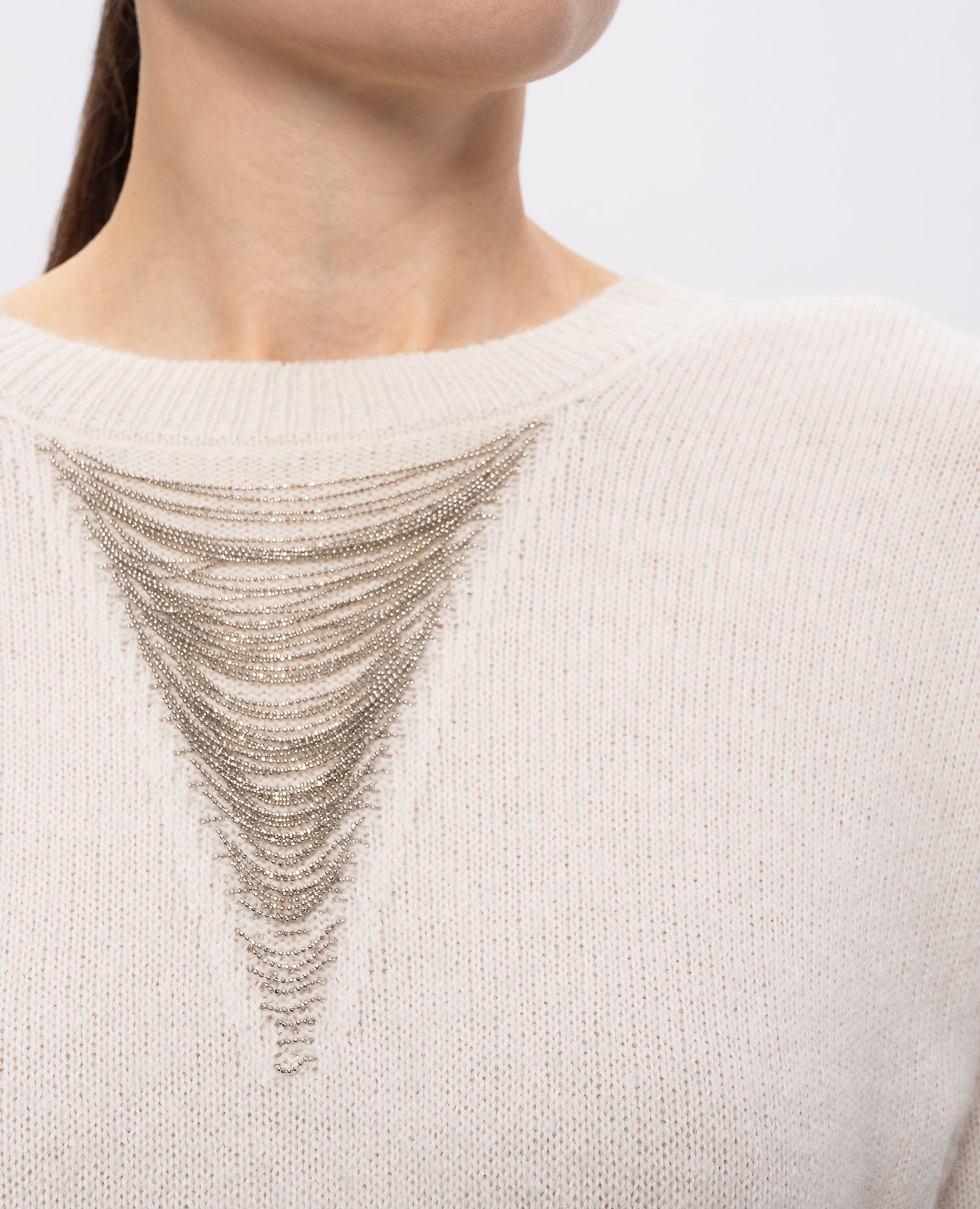 

Beige wool, silk and cashmere dress with monil chain Peserico