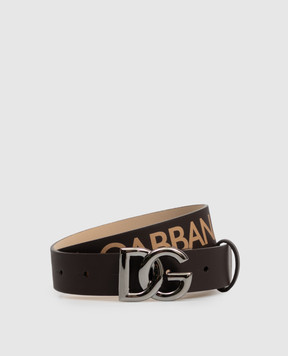 Dolce&Gabbana Children's brown leather belt with logo print EC0083A3M29