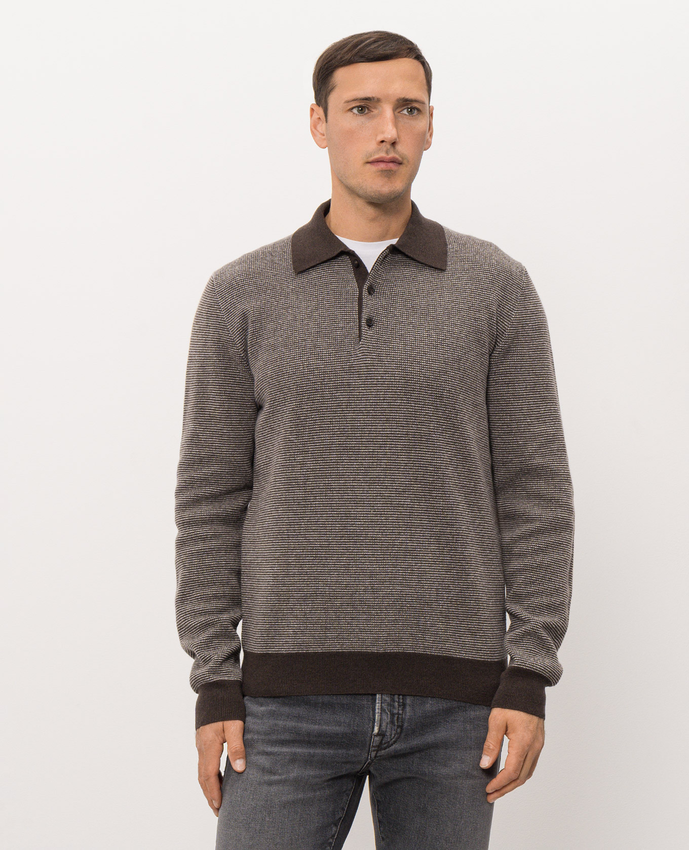 Brown wool and cashmere polo shirt Peserico 3