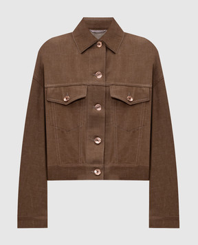 Brunello Cucinelli Brown denim jacket with monil chain ML1347672P