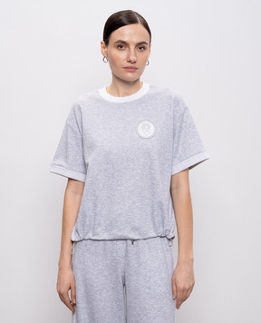 Peserico Grey melange T-shirt with logo patch S06475J005667