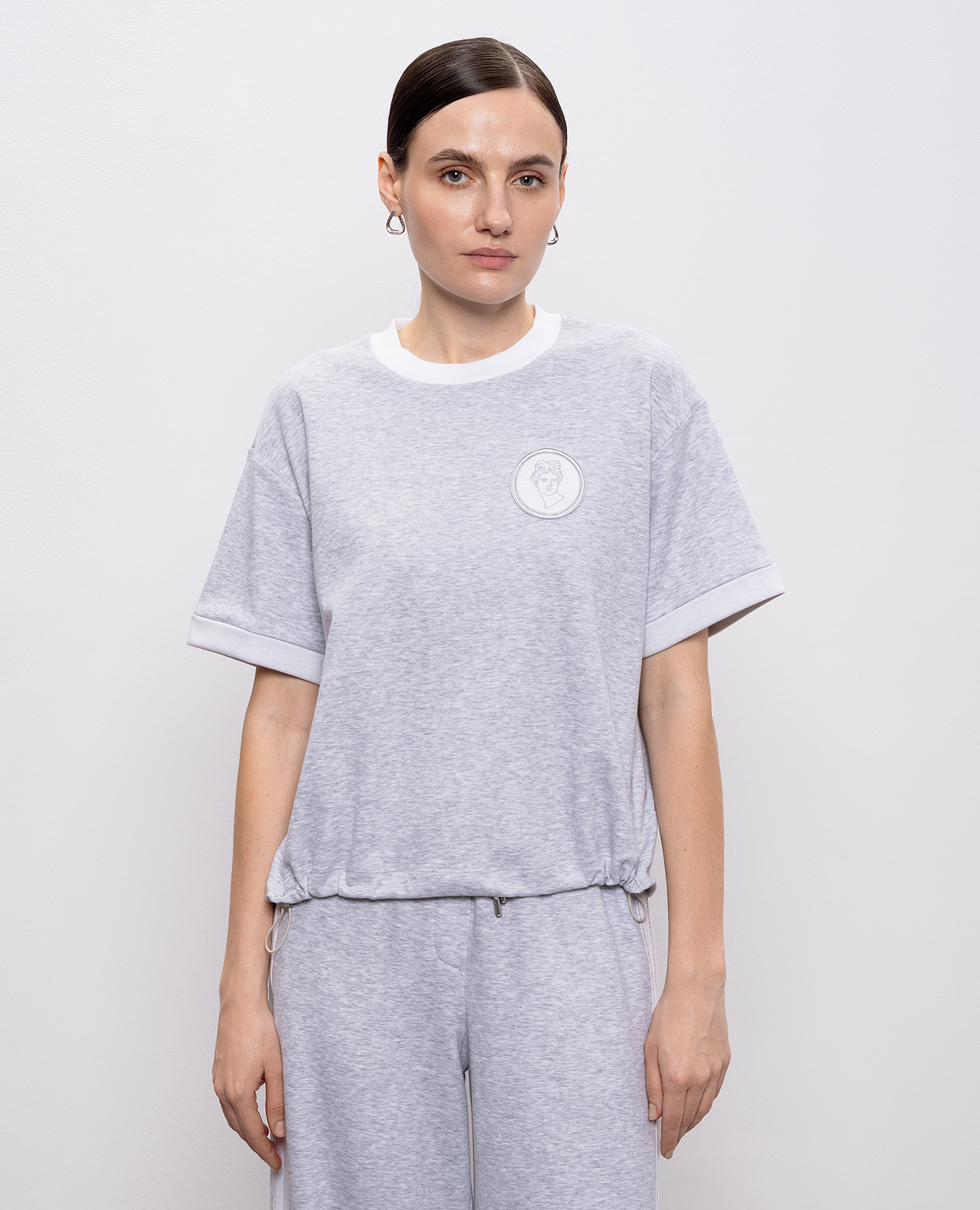 Grey melange T-shirt with logo patch Peserico 3
