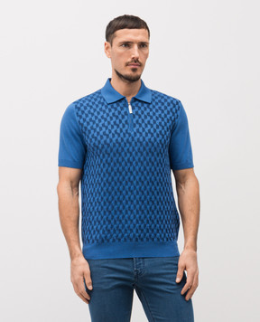 Stefano Ricci Blue polo shirt with patterned silk K818110P31F26176