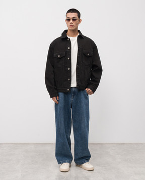 Palm Angels Black denim jacket with logo PMYE053F24DEN005