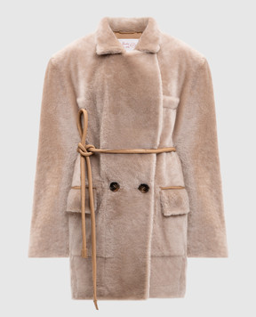 Babe Pay Pls Beige double-breasted sheepskin coat 2526MERINO