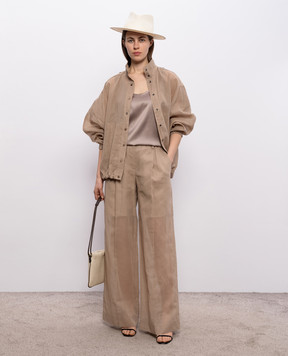 Brunello Cucinelli Beige silk top with monil chain M0C59E0600