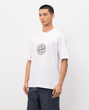 Stone Island White T-shirt with logo print L1S152100001S0362