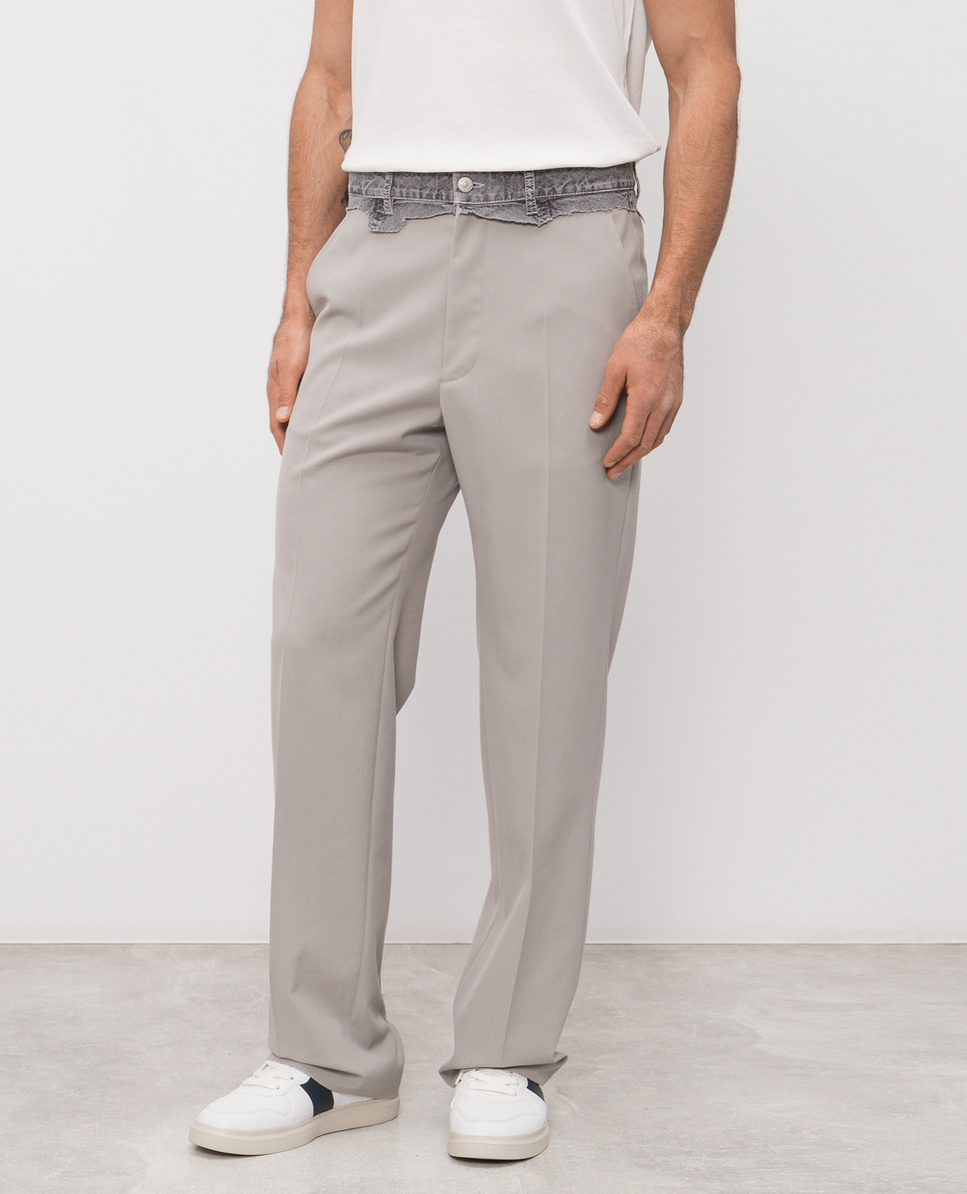 Grey wool trousers with logo patch Maison Margiela MM6 3
