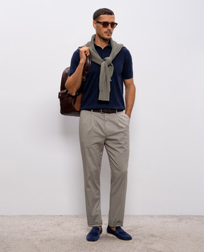 Brunello Cucinelli Blue polo with piping M29800125