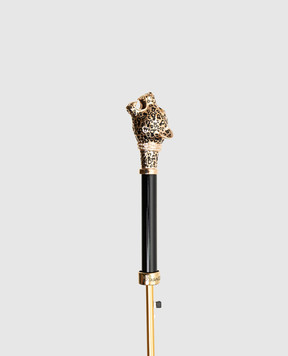 Pasotti Leopardized Panther Black Umbrella Cane with Swarovski Crystals OMITUO479RASO62771K82