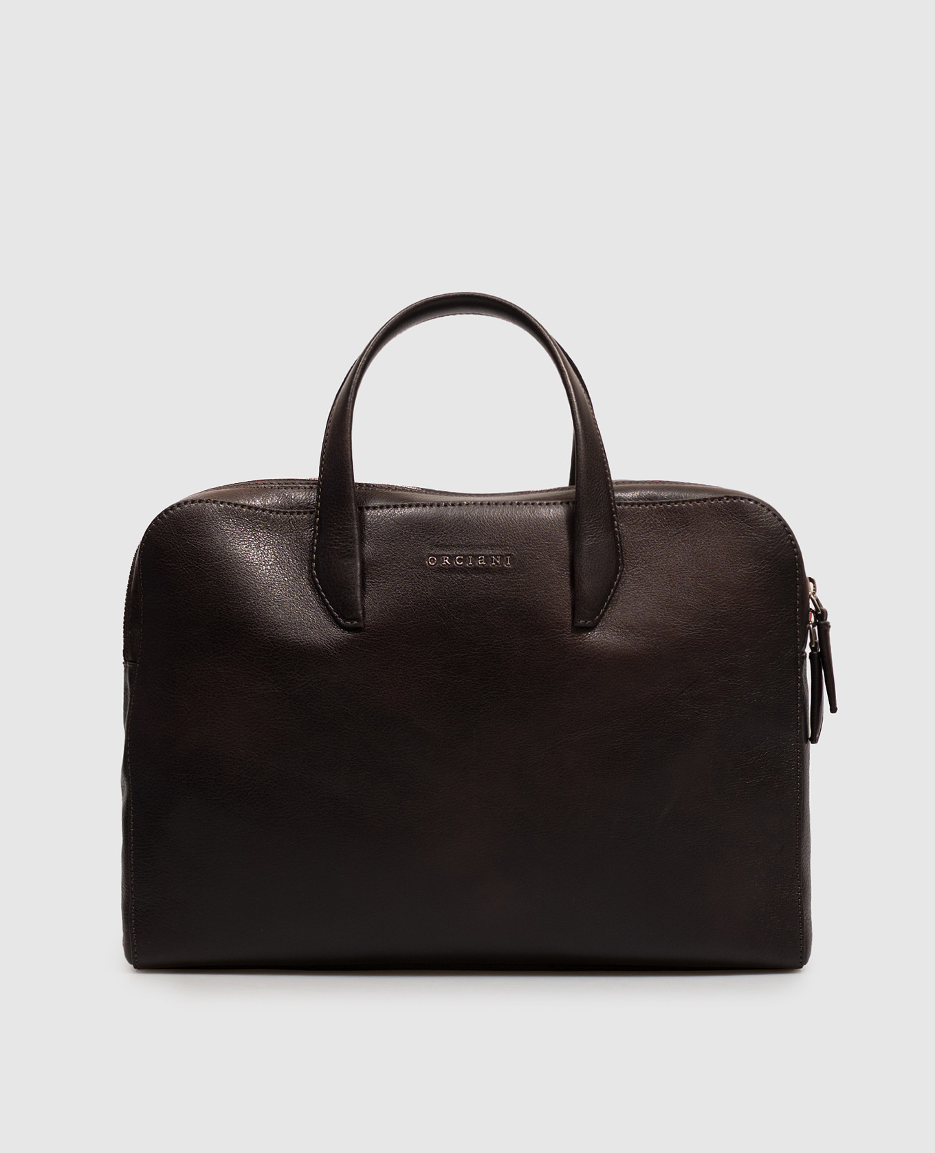 Lagoon brown leather briefcase with textured logo Orciani