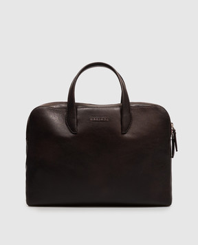 Orciani Lagoon brown leather briefcase with textured logo P00755LGN