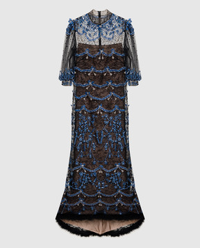 Valentino Black dress with crystals and feathers 8B3VDMH51ED