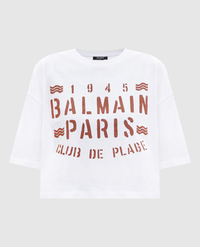 Balmain White cropped T-shirt with print GF0EE145BD55