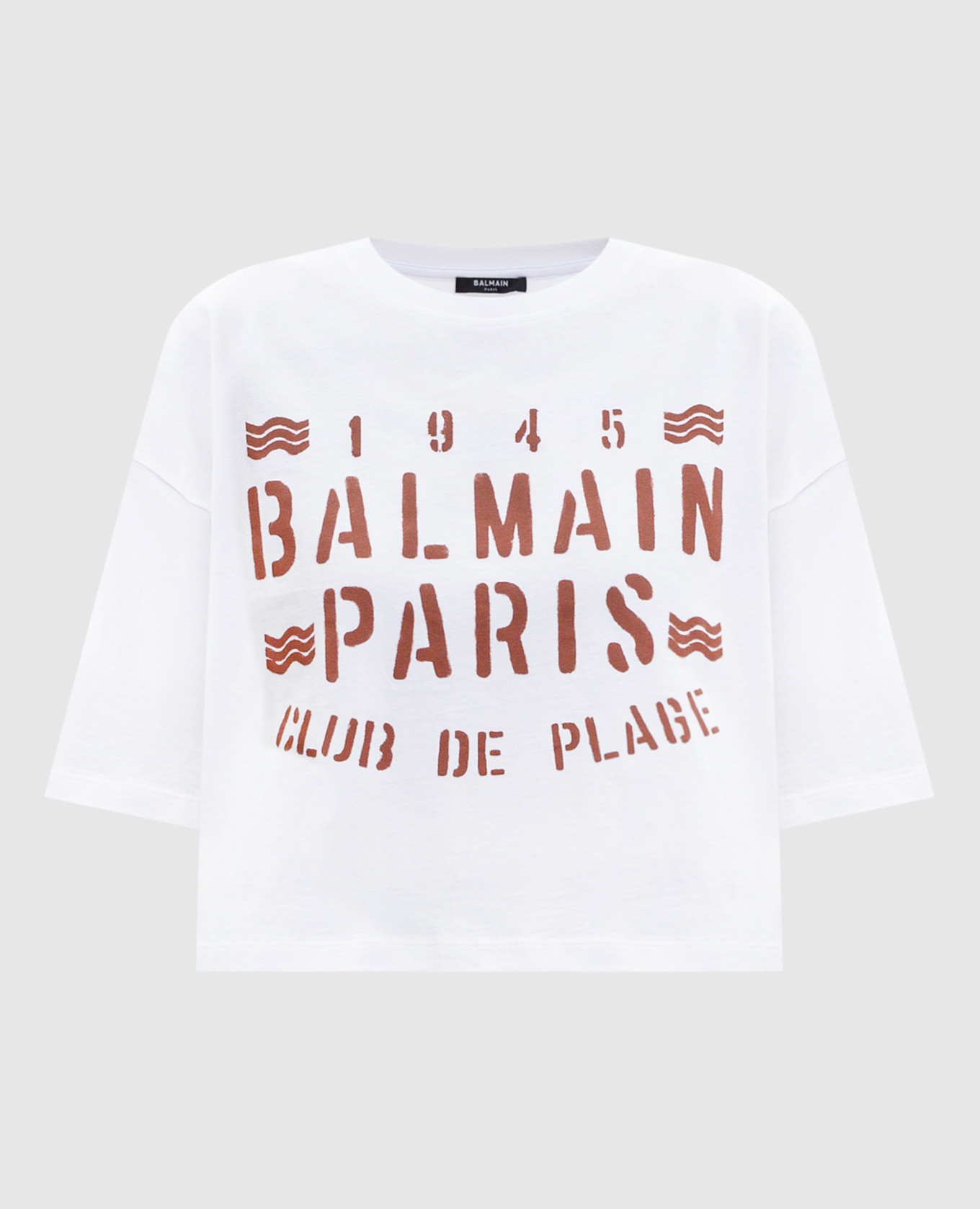 White cropped T-shirt with print Balmain
