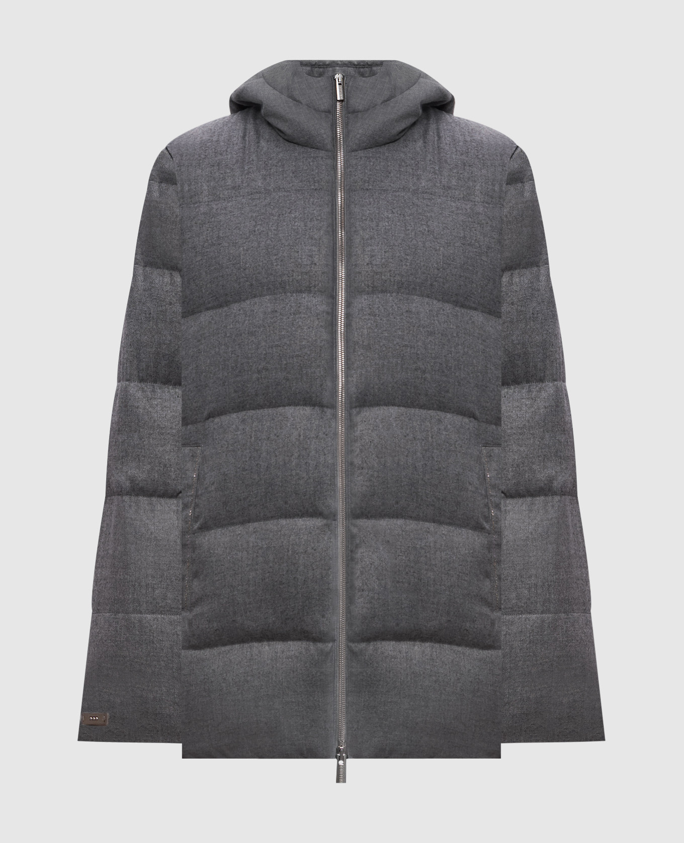 Gray down jacket with monil chain
